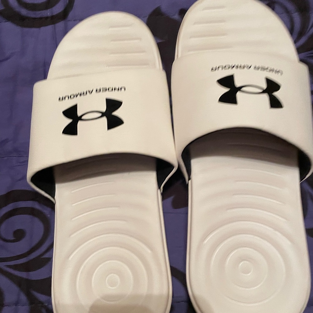 Under Armour Black and White Slide Sandals
